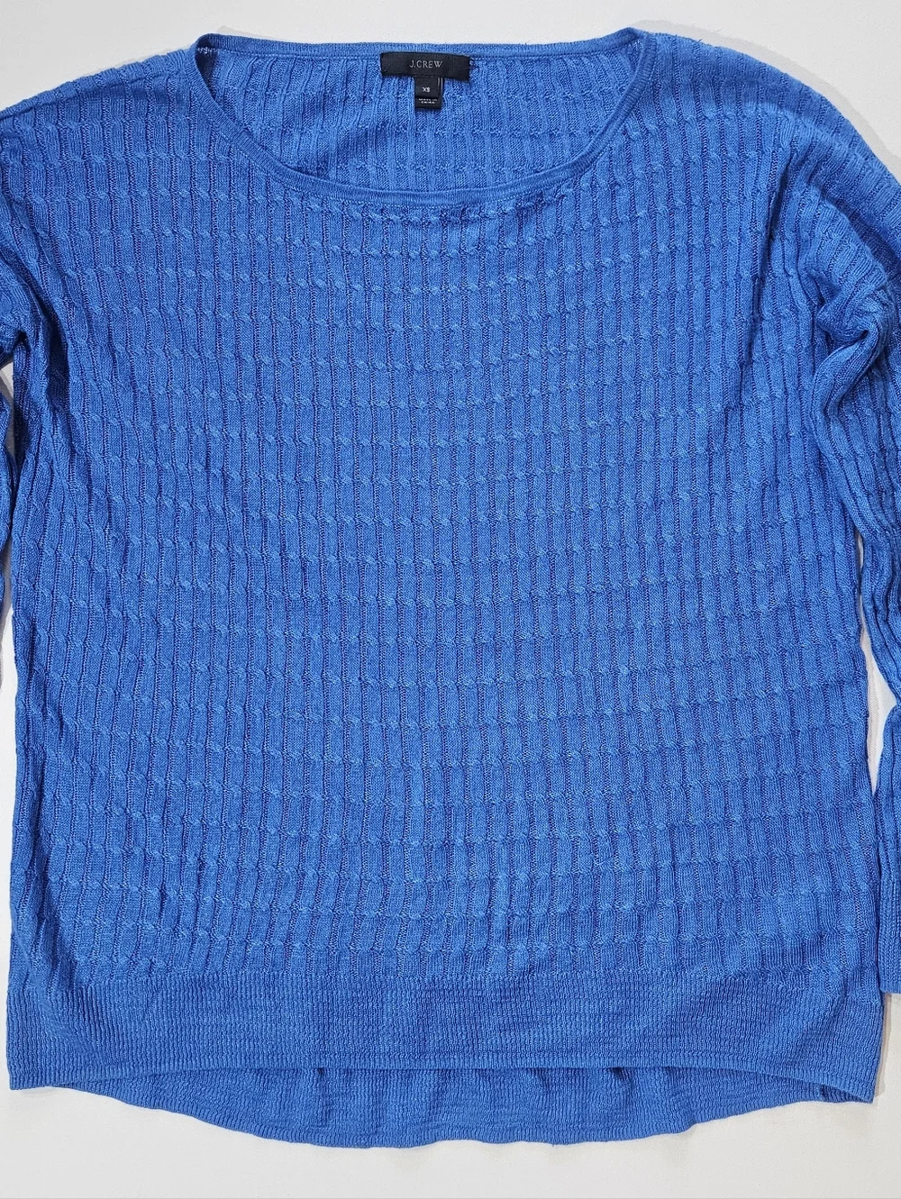 J. Crew‎ Lightweight Linen Cable Sweater Womens XS Blue Textured Quiet Luxury